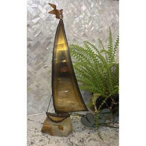 Handcrafted‎ John DeMott Brass Sailboat on Onyx? Base Nautical Sculpture Ocean